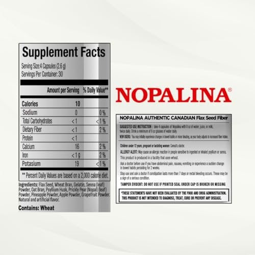 Nopalina Fiber Formula | 120 Capsules | Flax Seed, Psyllium, Oat and Wheat Bran, Omega 3, 6 & 9 | Gut Health & Regularity | The Original - görsel 7