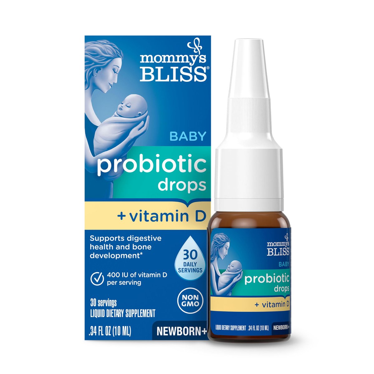 Mommy's Bliss Baby Probiotics + Vitamin D Drops, Supports Digestive Health & Immune Function*, 400IU Vitamin D , Supports Bone Development*, Newborns+, Flavorless, 0.34 Fl Oz (30 Servings) - görsel 2