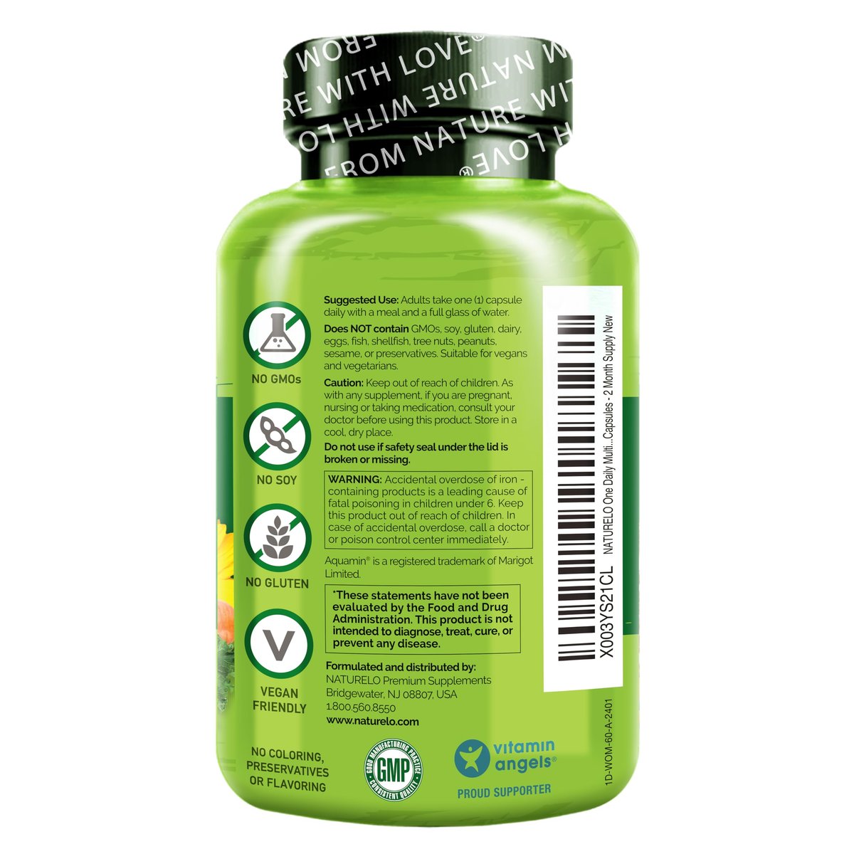NATURELO One Daily Multivitamin for Women with Vitamin B12, 60 Ct, Energy Support, Whole Food Daily Women Multivitamin Supplement, Nourish Hair/Skin/Nail, Non-GMO, No Soy, Gluten Free, 2 Month Supply - görsel 6