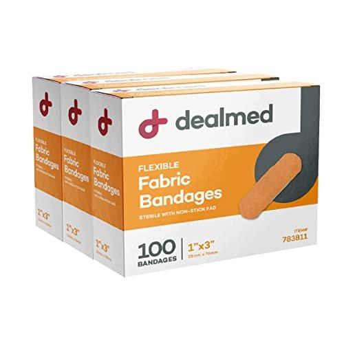 Dealmed Sterile Flexible Fabric Adhesive Bandages – 1x3 Inch – 100/Box - 3 Boxes - Breathable First Aid Strip Pack - Soft Stretch Wound Patch for Medical, Emergency Kits & Clinic - görsel 2