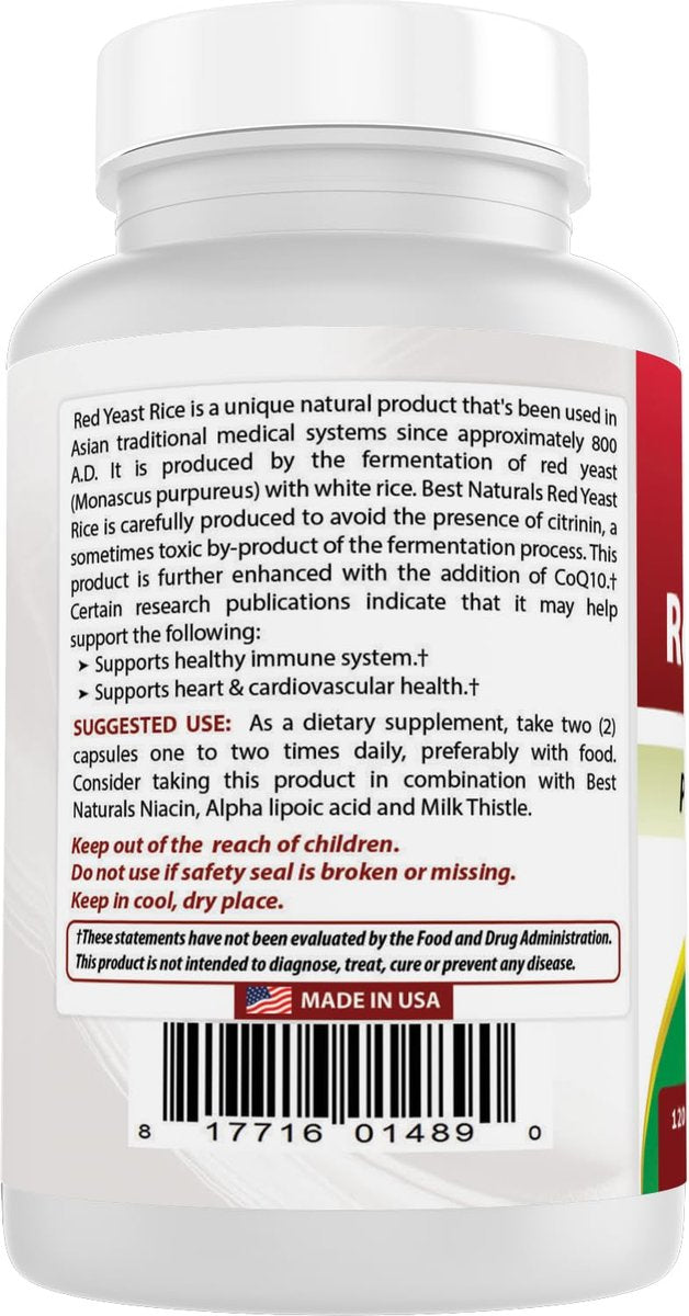 Best Naturals Red Yeast Rice with CoQ10, 120 Capsules - Cardiovascular Formula Contains 600 mg of Red Yeast Rice and 30 mg of CoQ10 - görsel 1