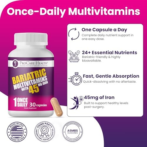 ProCare Health Bariatric Multivitamin with 45mg Iron (30 Easy to Swallow Capsules) - Once Daily Post-Op Support for Gastric Bypass & Sleeve with 1 Month Supply, No Artificial Colors, Gluten-Free - görsel 9