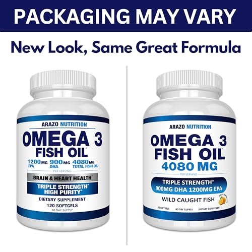Arazo Nutrition Wild Caught Omega-3 Fish Oil – High Potency Formula: 4,080mg omega-3s per serving, with 1,200mg – Image 1