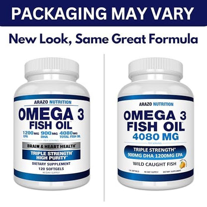 Arazo Nutrition Wild Caught Omega-3 Fish Oil – High Potency Formula: 4,080mg omega-3s per serving, with 1,200mg – Image 1
