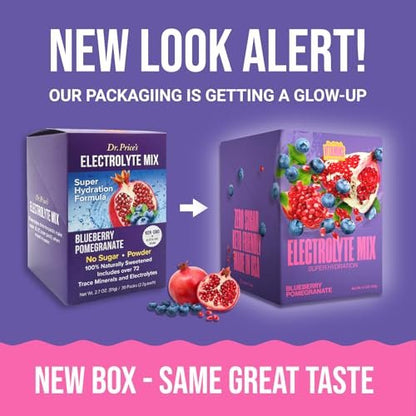 Dr. Price’s Electrolytes Hydration Powder Packets – Blueberry Pomegranate, 30 Packs | Sugar Free Electrolyte Drink Mix, 72+ Trace Minerals, Manganese | Keto, Vegan, Doctor-Formulated, Made in USA