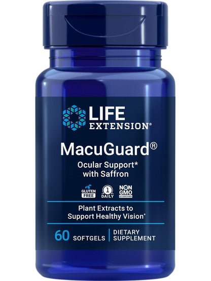 Life Extension MacuGuard Ocular Support with Saffron – Eye Health Supplement for Healthy Vision – with Lutein, Meso-zeaxanthin, zeaxanthin, Saffron – Gluten-Free, Non-GMO – 60 softgels
