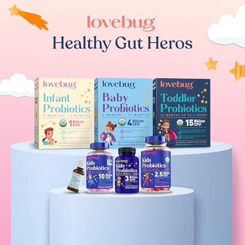 LOVEBUG Kids Probiotic Powder with Prebiotic Fiber - Toddler Immunity Support & Constipation Relief - USDA Organic Probiotics for Childrens Gut & Digestive Health (Ages 1-4) - 30 Pack (Unflavoured) - görsel 4