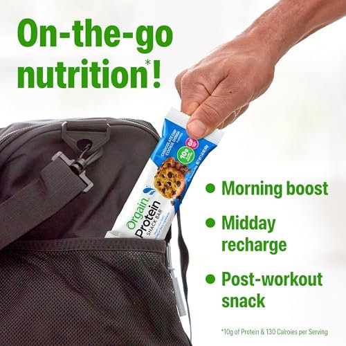 Orgain Organic Vegan Protein Bars, Chocolate Chip Cookie Dough - 10g Plant Based Protein, Low Calorie Healthy Snacks, No Lactose or Soy Ingredients, Gluten Free, Non-GMO - 1.41 Oz (Pack of 12) - görsel 1