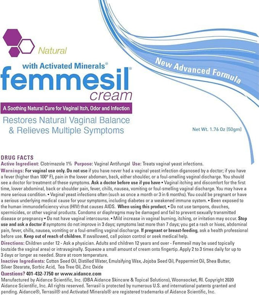 Femmesil Yeast Infection Treatment for Women, with Clotrimazole, Antifungal Vaginal Cream for Soothing Relief of Vaginal Itch & Irritation, Burning & Discomfort, 1.7oz Tube