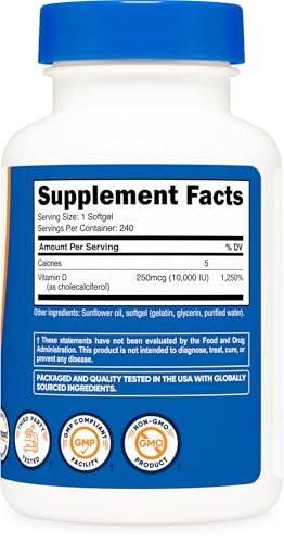 Nutricost Vitamin D3 10,000 IU, 240 Softgel Capsules - Potent, Non-GMO, Gluten Free Vitamin D - görsel 7