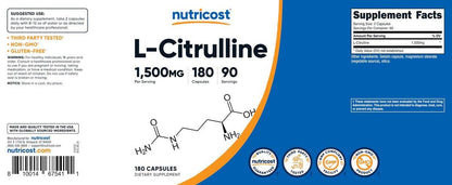 Nutricost L-Citrulline 1500mg, 180 Capsules - 750mg Per Capsule, Gluten Free, Non-GMO