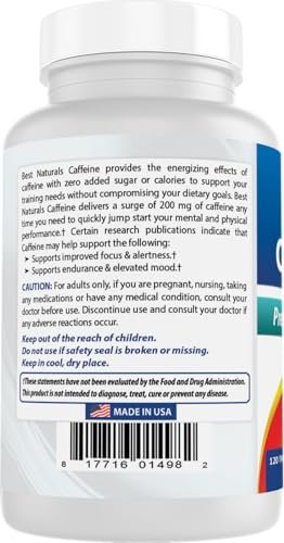 Best Naturals Caffeine Pills 200mg, 120 Count - görsel 6