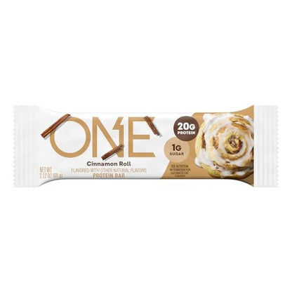 ONE Protein Bars, Cinnamon Roll, Gluten Free with 20g Protein and 1g Sugar, Pantry Staples, 2.12 oz (12 Count)