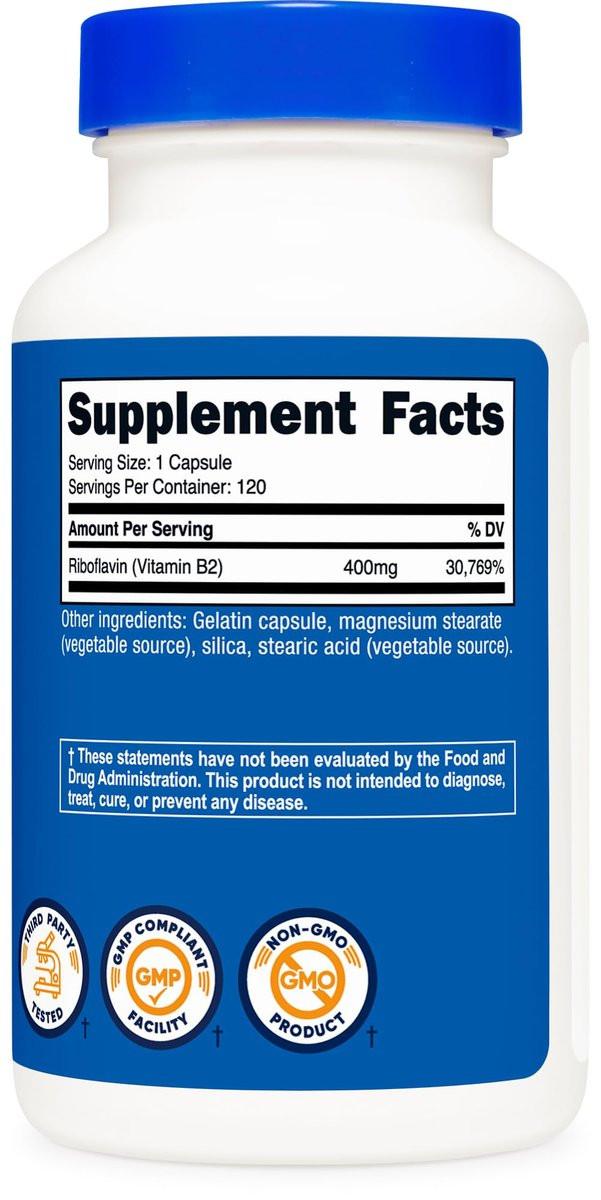 Nutricost Vitamin B2 (Riboflavin) 400mg, 120 Capsules - Gluten Free, Non-GMO - görsel 2
