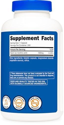 Nutricost Niacin (Vitamin B3) 500mg, 240 Capsules - with Flushing, Non-GMO, Gluten Free