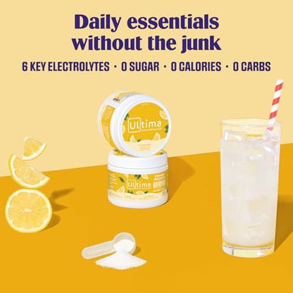 Ultima Replenisher Daily Electrolyte Powder Drink Mix – Lemonade, 30 Servings Canister – Zero Sugar Hydration Powder with 6 Electrolytes & Minerals – Sugar Free, Plant-Based & Keto Friendly