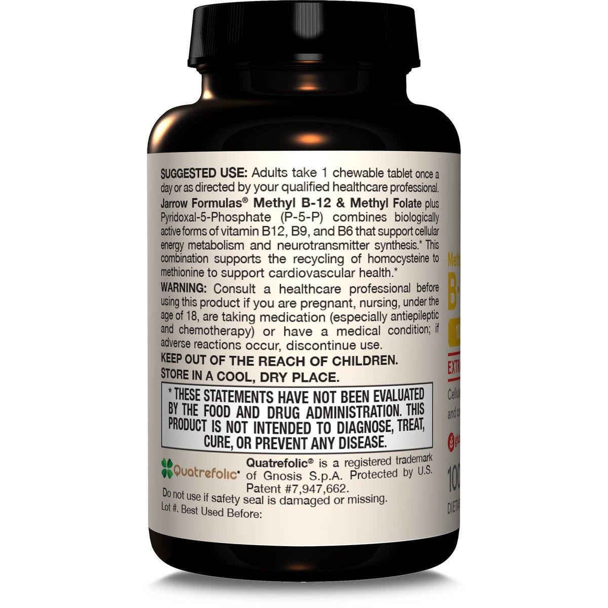 Jarrow Formulas Methyl B-12 & Methyl Folate, Bioactive Vitamin B9 & Vitamin B12 Supplement, Supports Cellular Energy Production, Healthy Brain Function & Metabolism, 100 Chewable Tablets, 100 Servings - görsel 3
