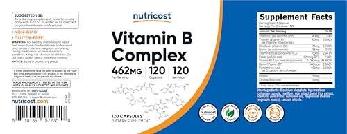 Nutricost High Potency Vitamin B Complex 462mg, 120 Capsules - with Vitamin C - Energy Complex - görsel 1