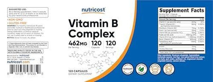 Nutricost High Potency Vitamin B Complex 462mg, 120 Capsules - with Vitamin C - Energy Complex