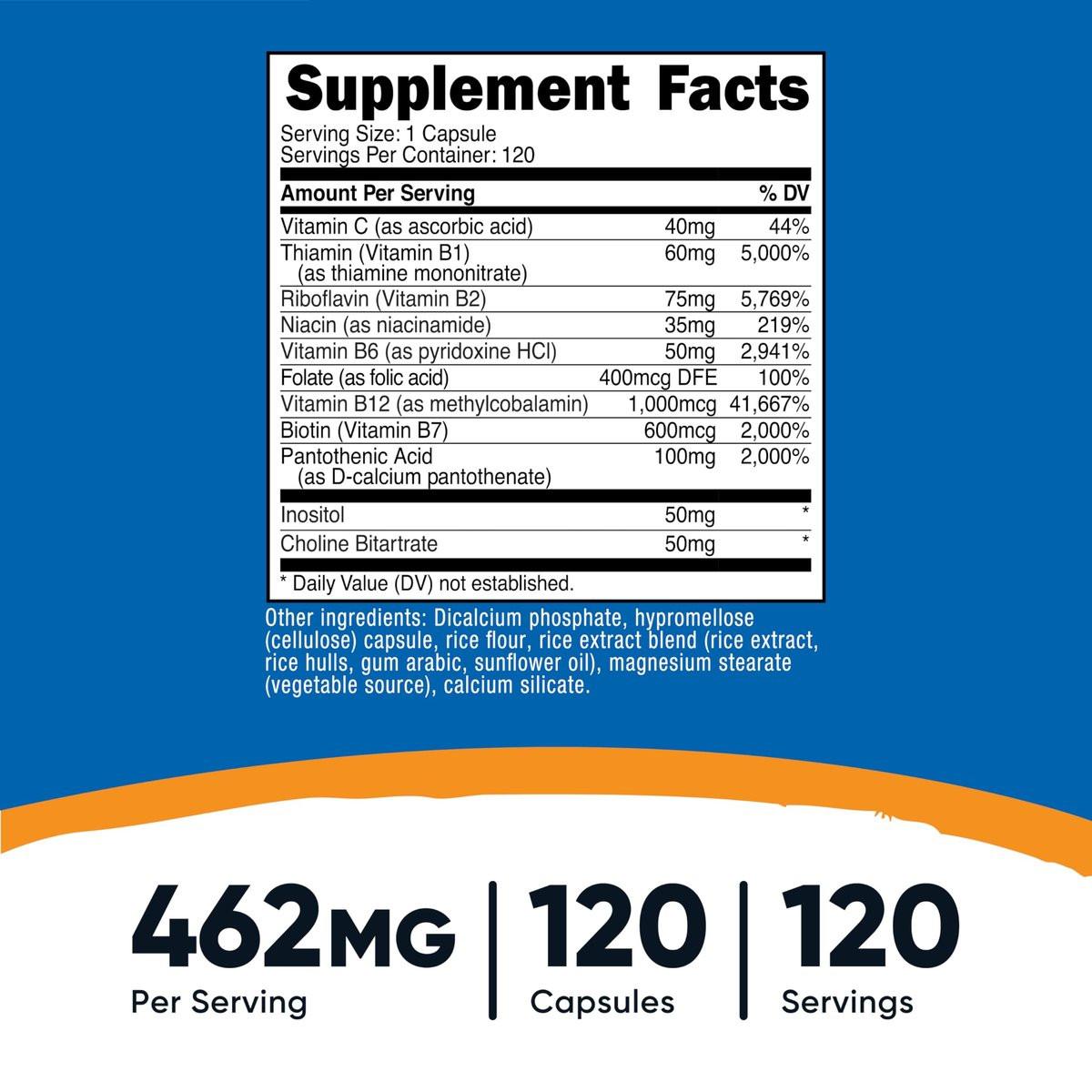 Nutricost High Potency Vitamin B Complex 462mg, 120 Capsules - with Vitamin C - Energy Complex - görsel 4