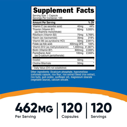 Nutricost High Potency Vitamin B Complex 462mg, 120 Capsules - with Vitamin C - Energy Complex