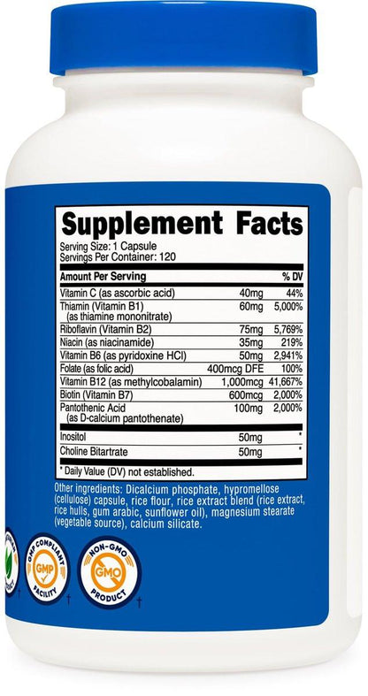Nutricost High Potency Vitamin B Complex 462mg, 120 Capsules - with Vitamin C - Energy Complex