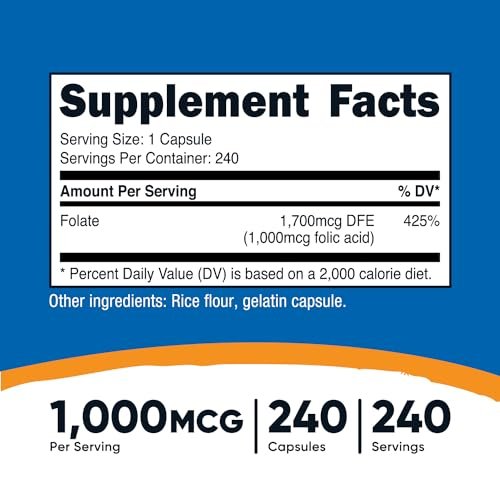 Nutricost Folic Acid (Vitamin B9) 1000 mcg, 240 Capsules - görsel 4
