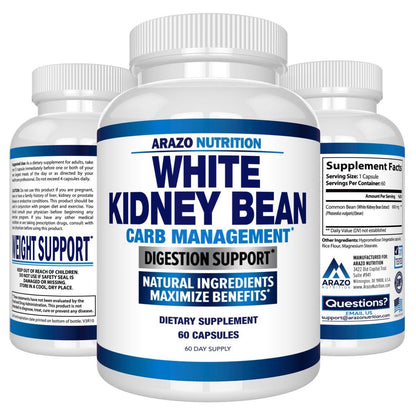 Arazo Nutrition White Kidney Bean Extract - 100% Pure Carb Blocker and Fat Absorber for Weight Support - Intercept Carbs