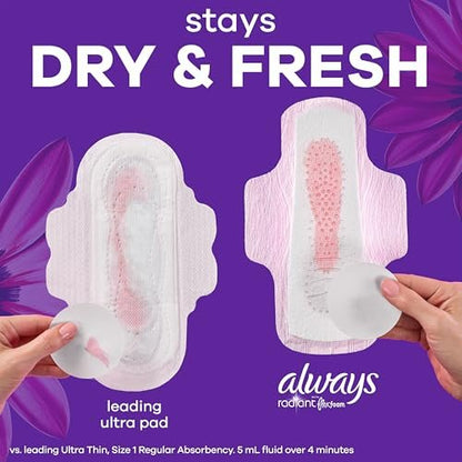Always Radiant Feminine Pads for Women, – Overnight Absorbency (Size 4): Designed for heavy flow nights, these – Image 2