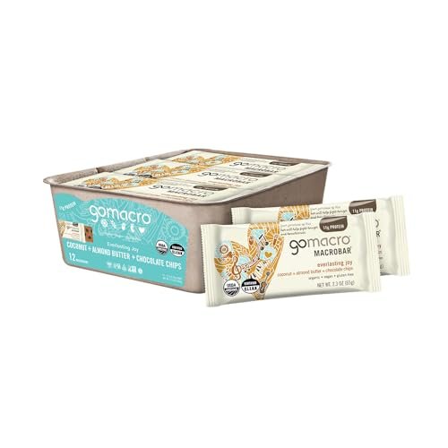 GoMacro MacroBar Organic Vegan Protein Bars - Coconut + Almond Butter + Chocolate Chips (2.3 Ounce Bars, 12 Count) - görsel 9