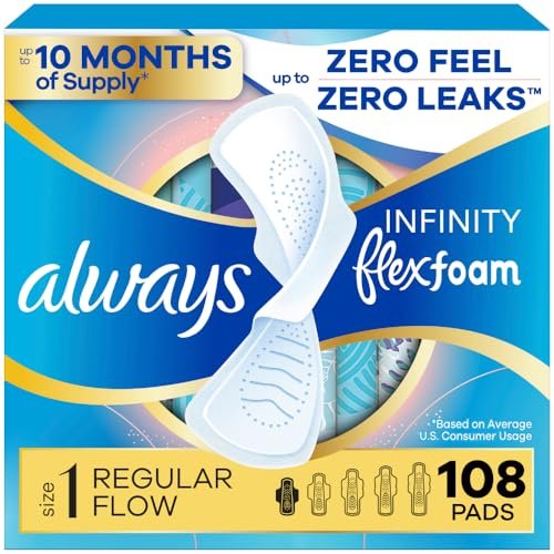 Always Infinity Feminine Pads for Women, Flexfoam Pads with Wings, Size 1, Regular Absorbency, Unscented, 108 Count (3 Packs of 36) - görsel 2