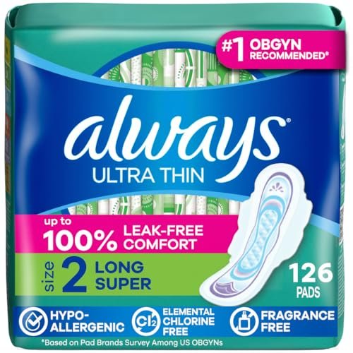 Always Ultra Thin Pads with Wings, Size 2, Long Super, 126 Count (3 Packs of 42) - görsel 2