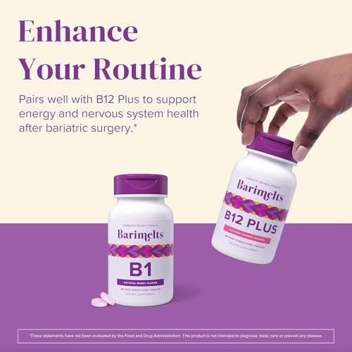 BariMelts Vitamin B1, 90 Fast-Dissolving Tablets (3-Month Supply), Sugar-Free Bariatric Vitamins for Women, Natural Berry Flavor - görsel 1