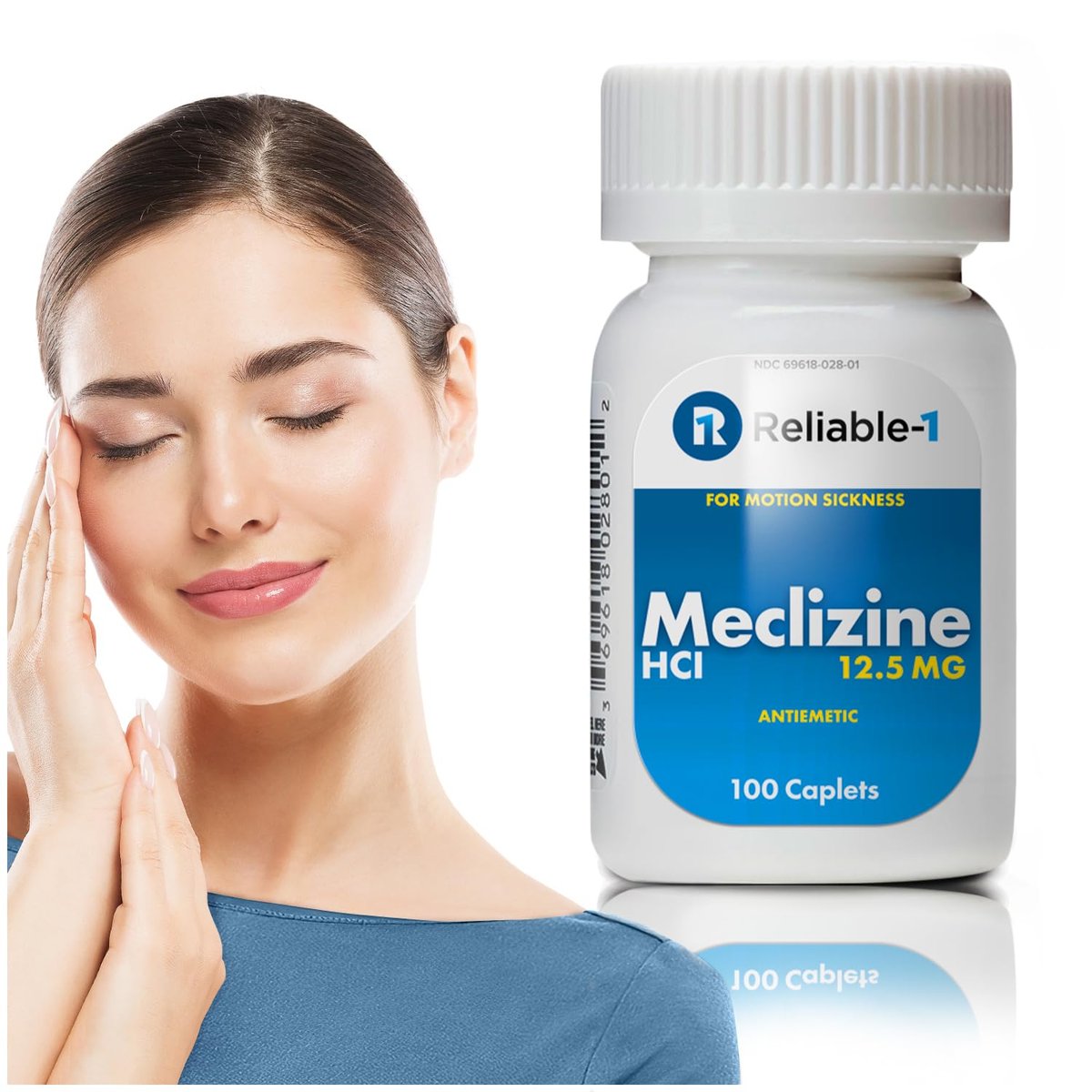 Reliable-1 Laboratories Meclizine HCL 12.5 mg Caplets - Prevent Nausea, Vomiting, and Dizziness Caused by Motion Sickness (100 Caplets, 1 Bottle) - görsel 1
