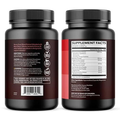 Horny Goat Weed Capsules for Men & Women - Extra Strength Performance & Energy Support with Tongkat Ali, Muira Puama, and Saw Palmetto - 1 Month Supply Herbal Supplement for Increased Endurance