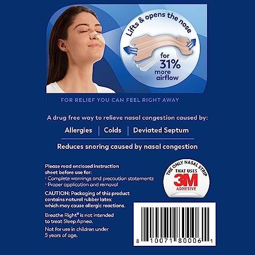 Breathe Right Nasal Strips, Extra Strength Tan Nose Strips, Drug-Free Nasal Congestion Relief for Better Breathing, Help Relieve Snoring, Caused by Colds & Allergies, Deviated Septum, 44ct - görsel 6