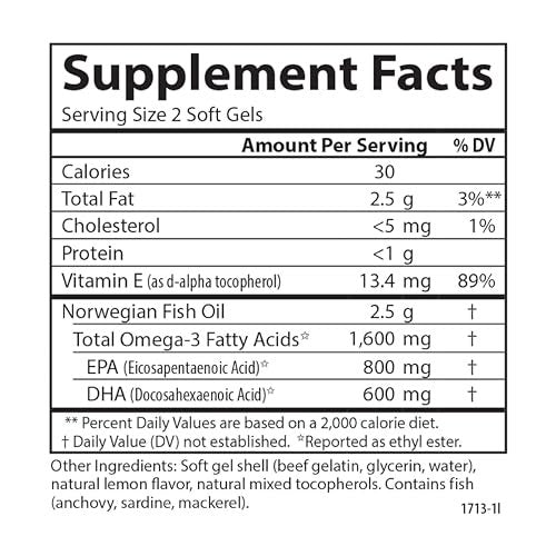 Carlson Elite Omega-3 Gems 1600 mg Omega 3 Fatty Acids Including EPA and DHA, Norwegian, Wild-Caught Fish Oil Supplement, Sustainably Sourced Fish Oil Capsules, Lemon - 60 Softgels - görsel 8