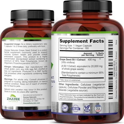 Zazzee High Strength Grape Seed 50:1 – Other Ingredients: Vegetable cellulose (capsule), organic rice flour, – Image 10