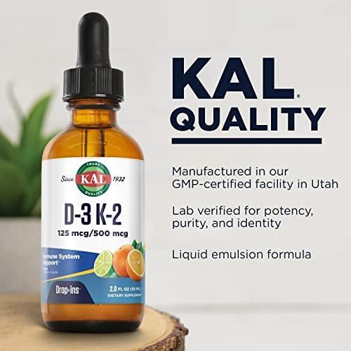 KAL D3 K2 DropIns 125 mcg / 500 mcg Liquid Vitamin D3 K2 Drops, Bone Health, Heart Health and Immune Support Supplement, Natural Citrus Flavor, 60-Day Money Back Guarantee, Approx. 59 Serv, 2 FL OZ - görsel 7