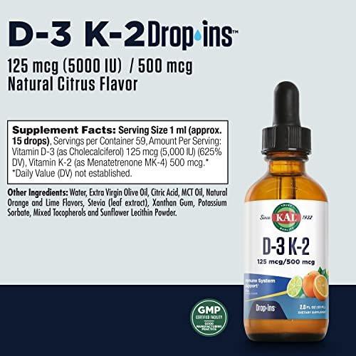 KAL D3 K2 DropIns 125 mcg / 500 mcg Liquid Vitamin D3 K2 Drops, Bone Health, Heart Health and Immune Support Supplement, Natural Citrus Flavor, 60-Day Money Back Guarantee, Approx. 59 Serv, 2 FL OZ - görsel 3