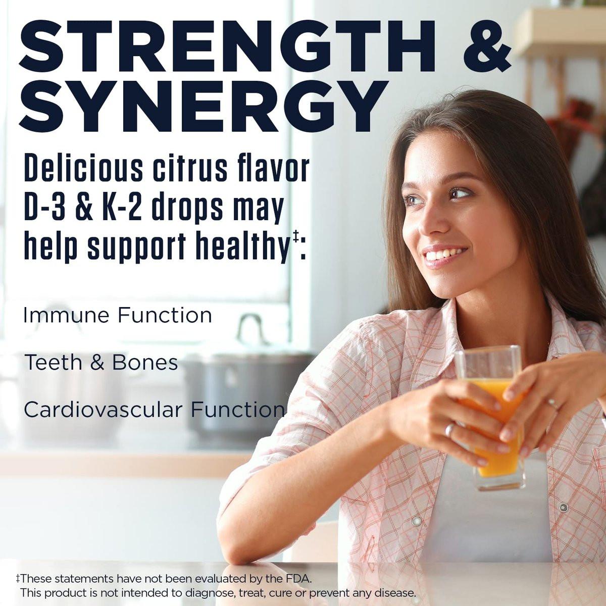 KAL D3 K2 DropIns 125 mcg / 500 mcg Liquid Vitamin D3 K2 Drops, Bone Health, Heart Health and Immune Support Supplement, Natural Citrus Flavor, 60-Day Money Back Guarantee, Approx. 59 Serv, 2 FL OZ - görsel 6