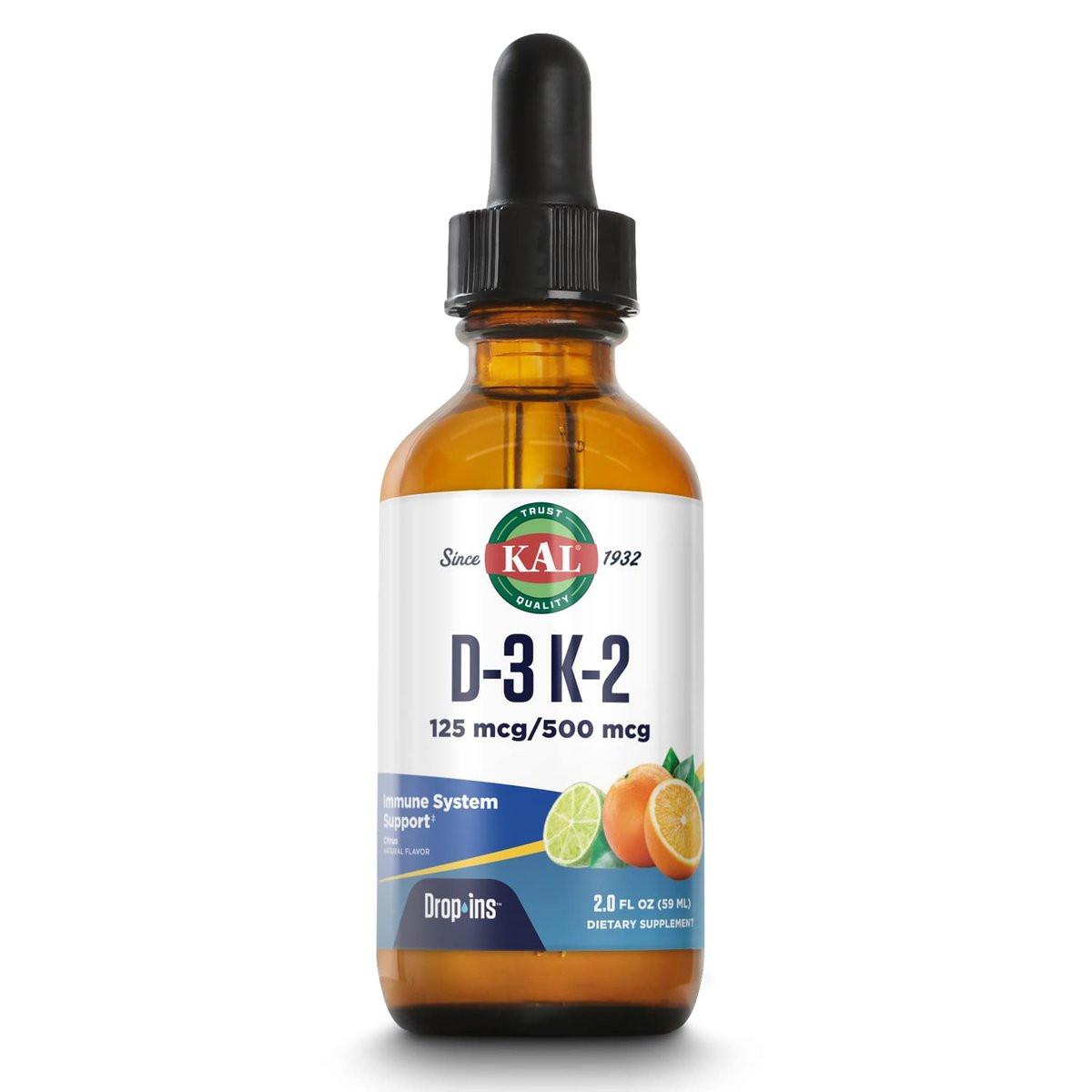 KAL D3 K2 DropIns 125 mcg / 500 mcg Liquid Vitamin D3 K2 Drops, Bone Health, Heart Health and Immune Support Supplement, Natural Citrus Flavor, 60-Day Money Back Guarantee, Approx. 59 Serv, 2 FL OZ - görsel 2