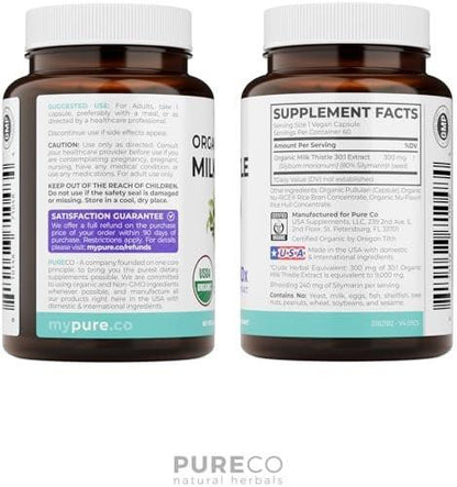 USDA Organic Milk Thistle Capsules - 80% Silymarin Supplement for Liver Support- Super Concentrated 300mg of 30:1 Milk Thistle Extract Equivalent to 9,000mg - Milk Thistle Liver Detox 60 Day Supply