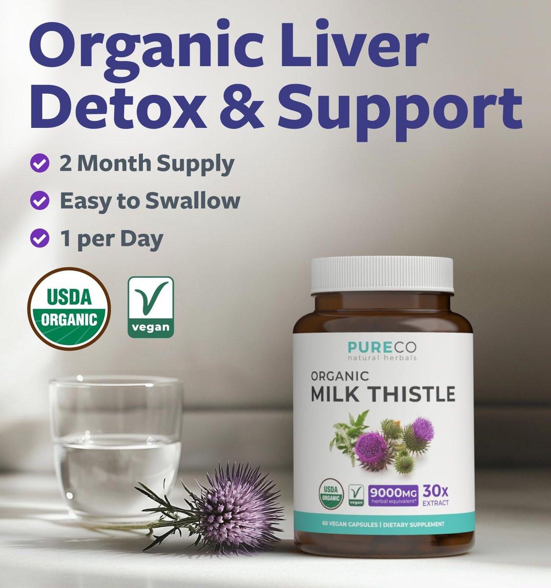 USDA Organic Milk Thistle Capsules - 80% Silymarin Supplement for Liver Support- Super Concentrated 300mg of 30:1 Milk Thistle Extract Equivalent to 9,000mg - Milk Thistle Liver Detox 60 Day Supply - görsel 9