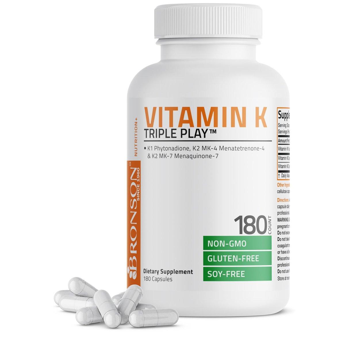 Bronson Vitamin K Triple Play (Vitamin K2 MK7 / Vitamin K2 MK4 / Vitamin K1) Full Spectrum Complex Vitamin K Supplement, 180 Capsules - görsel 12