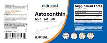 Nutricost Astaxanthin 12mg, 60 Softgels - Non-GMO and Gluten Free (2 Month Supply)