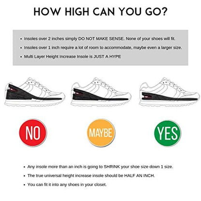 CALTO Half Elevator Insole for Men - 1/2 Inch Height Increase Taller Heel Lift Insert (2 Pack) Black