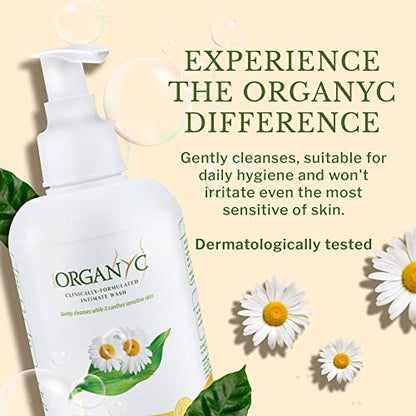 Organyc Feminine Intimate Wash for Sensitive Skin – Chlorine-Free, Paraben-Free, SLS/SLES-Free, No Synthetic Perfumes – 8.5 Fl Oz with Chamomile (2 Pack)