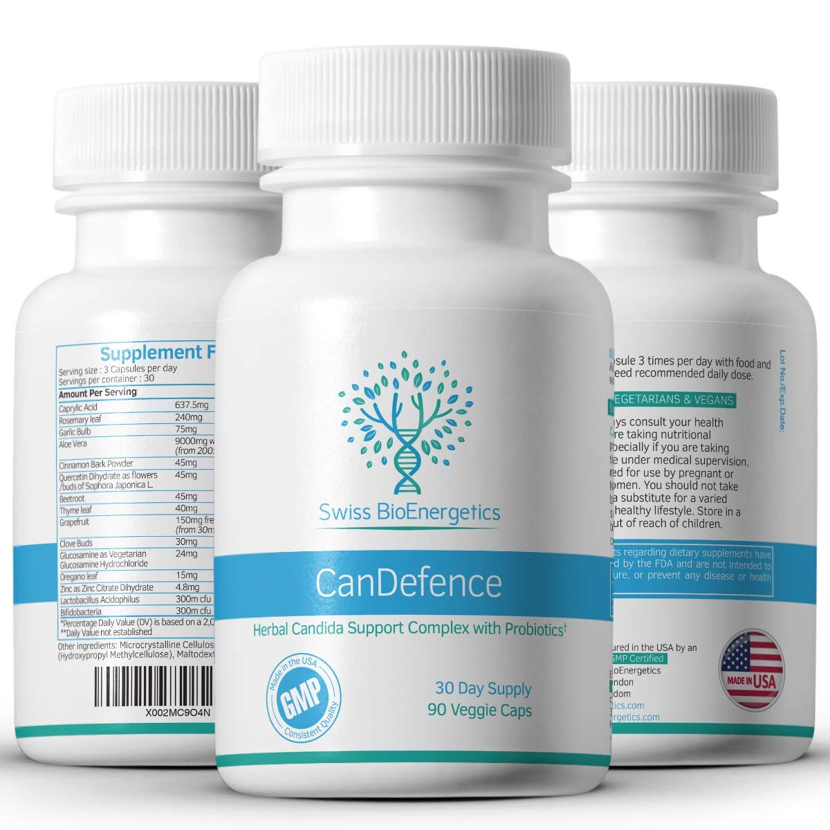 Swiss BioEnergetics CanDefence — Herbal & Probiotic Digestive Support Supplement with Caprylic Acid, Oregano, Garlic, Aloe Vera, Probiotics & Zinc — 90 Vegetarian Capsules, 30 Day Supply - görsel 2