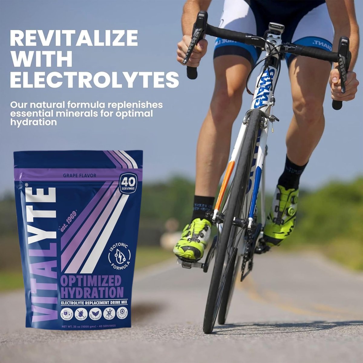Vitalyte Electrolyte Powder Drink Mix, Isotonic Electrolyte Hydration Mix, Gluten Free Post Workout Powder Mix, Pack of 1, 35 oz., Grape Flavor - görsel 11